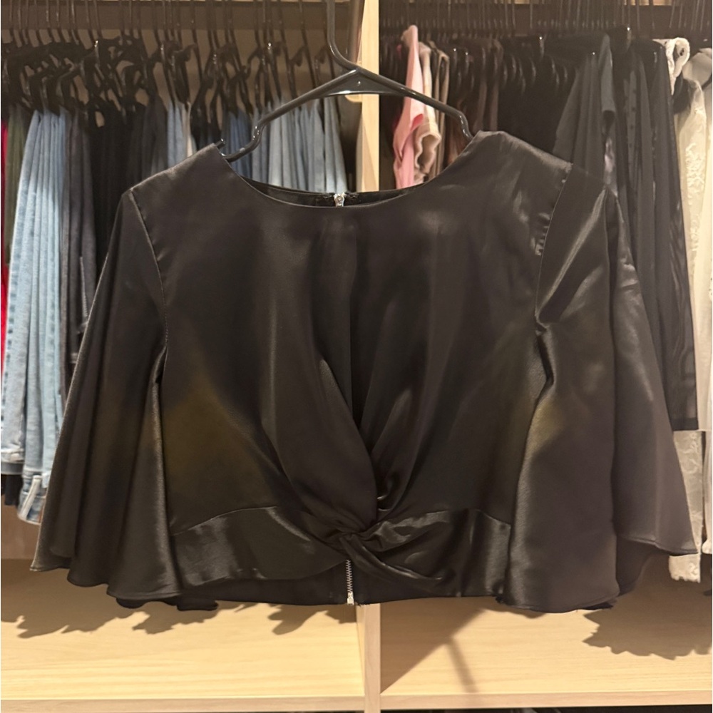 Olia Twist Front Cropped Satin Top